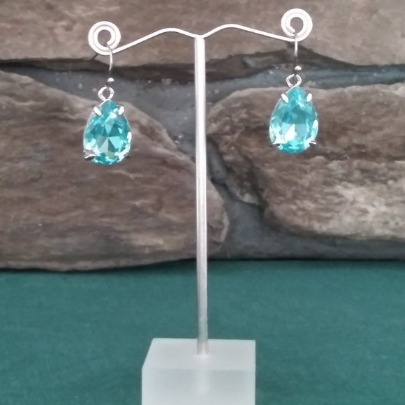 Hand Crafted Jewelry - Aquamarine Color Crystal Fishhook Earrings